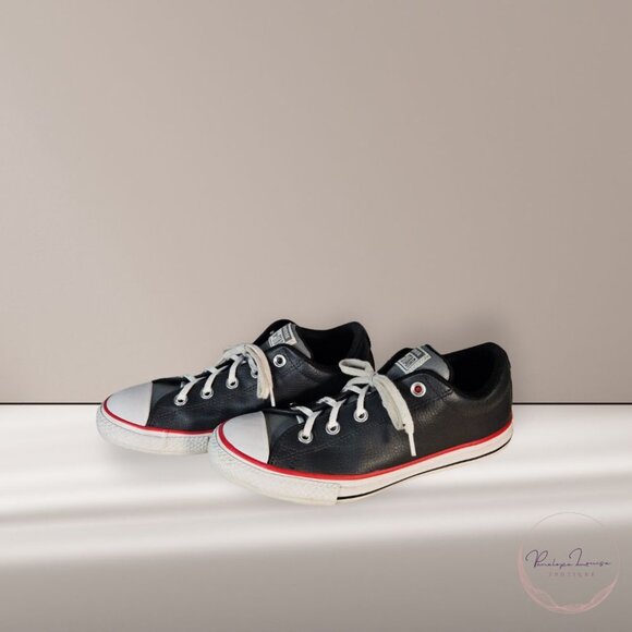Converse All Star Low Top Sneakers Black Leather - Junior Size 4 - Picture 2 of 9